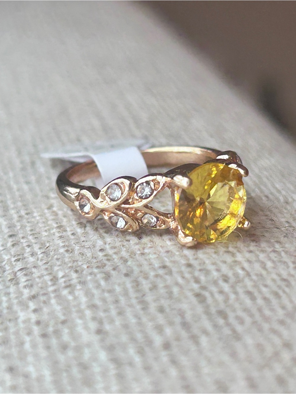 Yellow Stone Gold-Tone Women's Ring - size 6